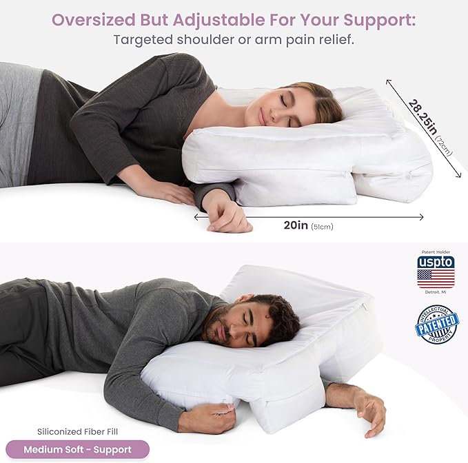Wife Pillow The Side Sleeper Pillow with Arm Hole for Shoulder Pain - Arm Tunnel Pillow for Side Sleepers, Shoulder Relief & Neck Support Comfort Sleep Pillow for Adults - Down Alternative Fiber Fill