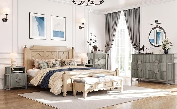 LGHM Fluted Dresser for Bedroom with 4 Drawers, Modern 4 Drawers Dressers with Semicylinder Fluted, Solid Chest of Drawers, 36" Tall Dresser with Bold Steel Frame, Metal Handles, Gray