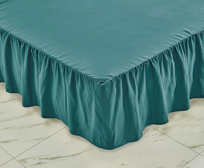 Sheets & Beyond Wrap Around Solid Microfiber Luxury Hotel Quality Fabric Bedroom Gathered Ruffled Bedding Bed Skirt 14 Inch Drop (Twin, Teal)