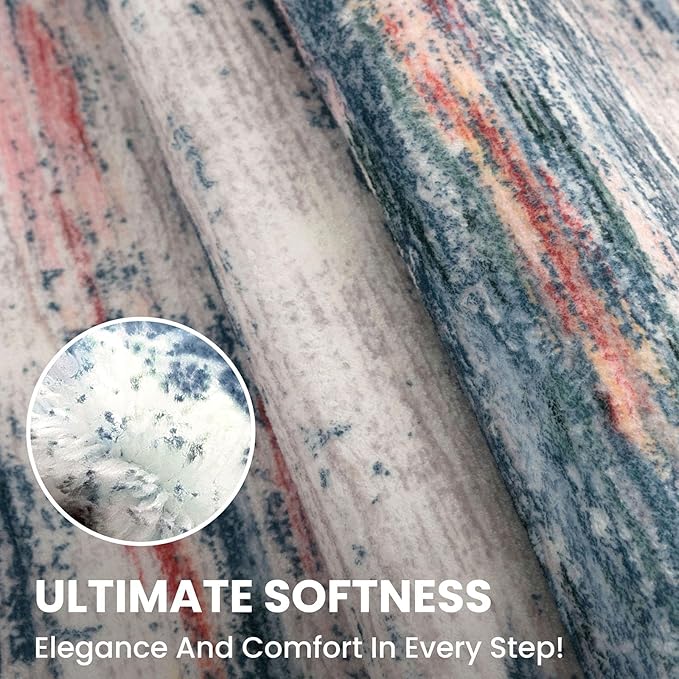2x5 Modern Abstract Runner Rug for Hallway, Teal Blue Peach Gray Multi Super Soft Hallways Decor Kitchen Rugs with Non-Slip, Non-Shedding Washable Rug for Entryway Bedroom Laundry Indoor