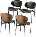 Art Leon Dining Chairs Set of 4, Walnut Bentwood, Mid Century Modern Chair, Black Faux Leather Kitchen Dining Room Chairs with Metal Legs, Accent Chairs for Bedroom