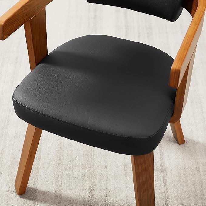 Art Leon Mid Century Dining Chairs - Set of 2 Faux Leather Upholstered Dining Chairs, Modern Swivel Dining Room Chairs Comfy Desk Chair No Wheels Accent Arm Chair for Kitchen Living Room Study, Black