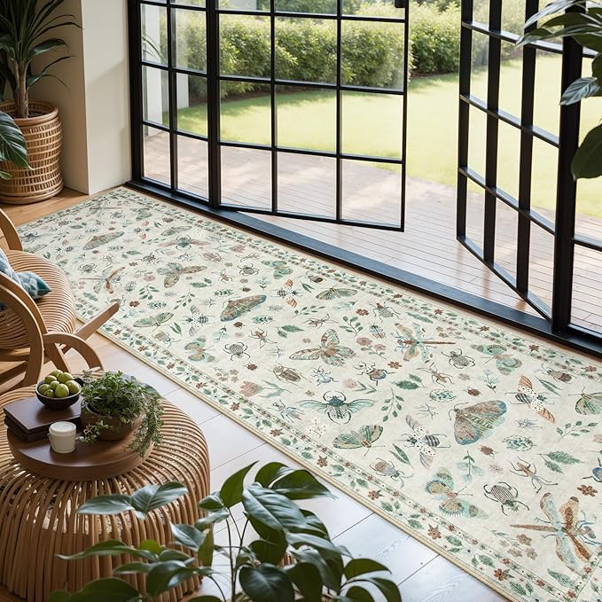 Lahome Insect Washable Runner Rug, 2'6''x8' Soft Hallway Rug Non Slip, Ultra-Thin Kitchen Runners for Hallways with Rubber Backing Carpet for Laundry Bedroom Bathroom(Beige)