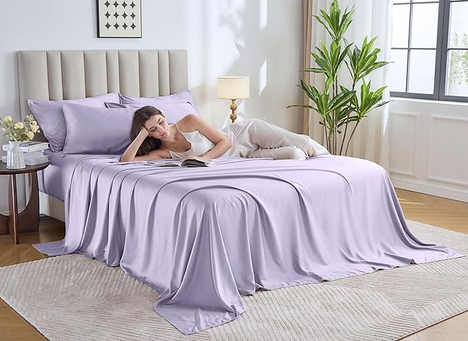 Pure Bamboo California King Sheets, Genuine 100% Organic Viscose Derived from Bamboo Bed Sheet Set, Soft & Cooling, Double Stitching, 2 Year Quality Promise (California King, Lavender)