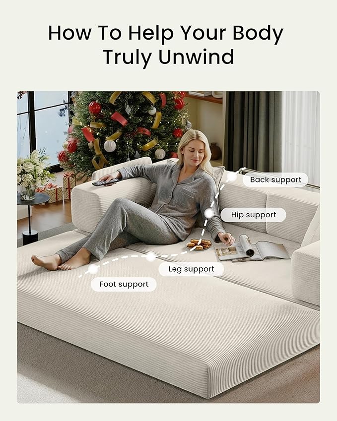 78.8" Convertible Sofa Bed,Corduroy Futon Couch with Storage Pocket,Folding Pull Out Futon Sofa,No Assembly Boneless Couch for Living Room, White | futon sofa bed, sofa, couch, loveseat, convertible sofa, boneless couch