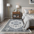 3x5 Vintage Washable Area Rug for Living Room,Low Pile Non Slip Carpet Non-Shedding Small Area Rug Soft Indoor Stain Resistant Rug Floral Print Mat for Bedroom Dining Room Blue Beige
