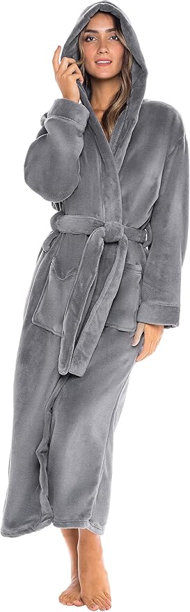 Alexander Del Rossa Womens Robe, Long Plush Bathrobe with Hood, Hooded Robes for Women Plus Size Bath Robe