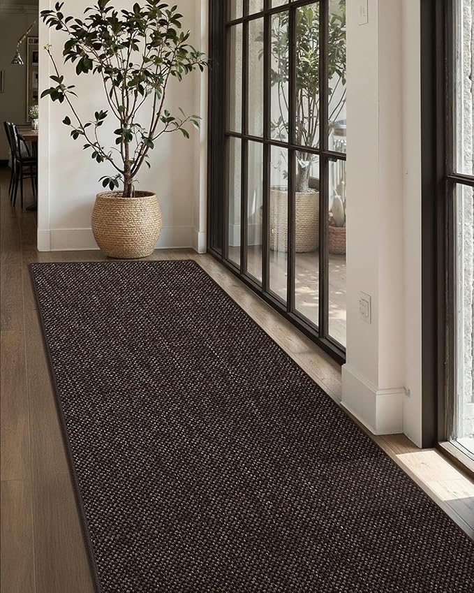 Color&Geometry Door Mat 2'4"x8' Runner Rug with Rubber Backing, Non Slip Washable Hallway Rug, Carpet Runners for Hallway Living Room Bedroom, Brown (Rolled-up NO Creases)