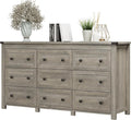 Dresser for Bedroom with 9 Drawers, Farmhouse Wood Chest of Drawers, Wide TV Stand Closet Storage Furniture with Metal Handle, Modern Clothes Organizer for Hallway, Living Room, Entryway, Light Grey