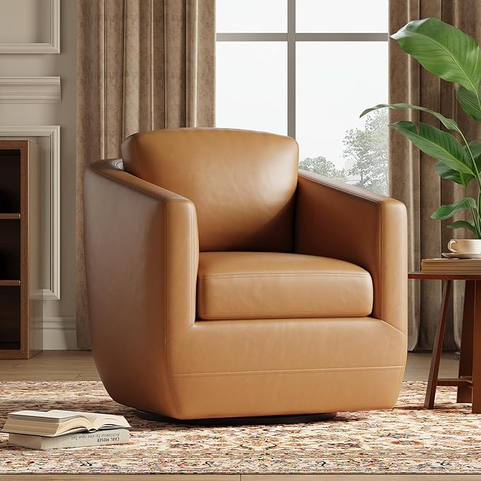360° Swivel Accent Chair- Comfy Living Room Armchair No-Sag Foam & Sturdy Metal Base with Pillow, Fully Assembled Swivel Accent Single Sofa for Bedroom Living Room, Office, Brown