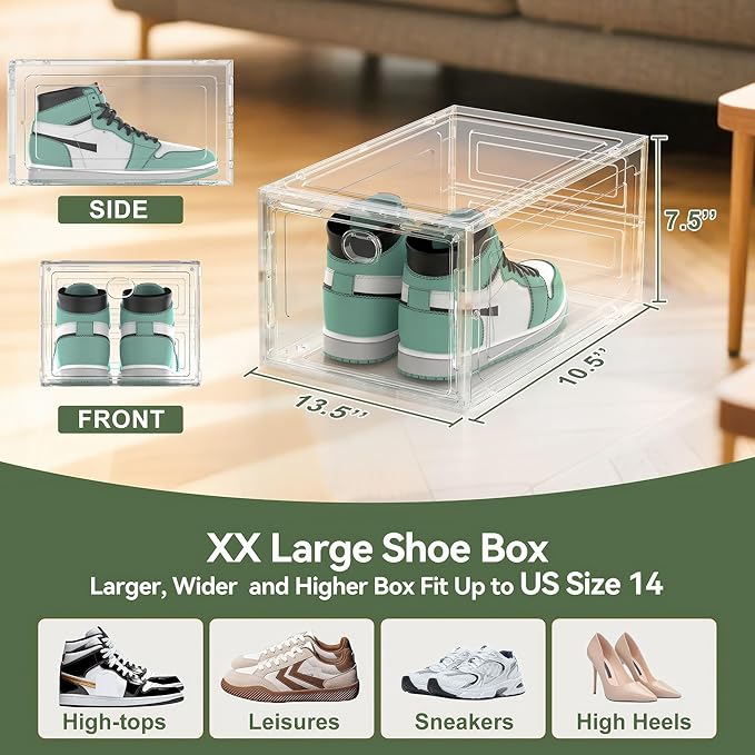 Thicken Hard Clear Shoe Storage Organizer for Closet, 12 Pack Modular Plastic Stackable Shoe Storage Box Organizer, Shoe Sneaker Rack Display Case Containers Bins with Lids, White