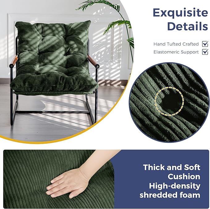 MAXYOYO Modern Accent Chair, Comfy Living Room Chair with Metal Frame Wooden Armrest, Upholstered Armchair with Soft Cushion for Bedroom Balcony Lounge Reading Room, Dark Green