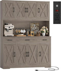 HOSTACK 71" Tall Kitchen Pantry Storage Cabinet with Charging Station, 55" Wide Kitchen Hutch Cabinet with Large Countertop, Farmhouse Food Pantry with Drawers for Living Room (Ash Grey)