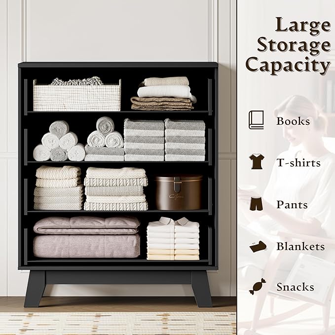 39" Tall Dresser for Bedroom, 4-Drawer Fluted Chest of Drawers, Modern Wood Highboy with Deep Storage, Metal Slides & Handles, Anti-Tip Kit, Vertical Clothes Organizer for Apartment, Nursery