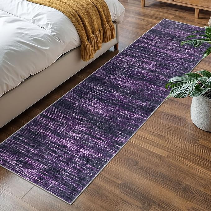 2x7 Modern Abstract Runner Rug for Hallways, Purple White Super Soft Hallway Decor Kitchen Rugs with Non-Slip, Non-Shedding Washable Rug for Hallways Entryway Bedroom Indoor