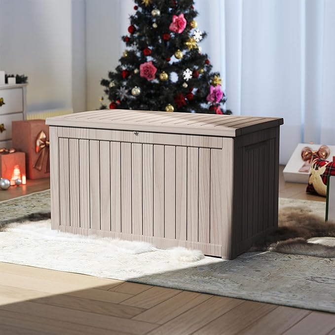 270 Gallon Outdoor Storage Box Waterproof, Resin Deck Boxes with Lockable Lid & UV-Resistant for Patio, Pool, Garden Furniture Cushions & Accessories, Coffee