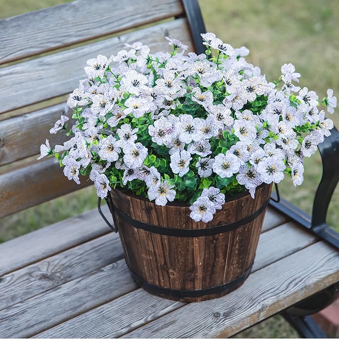 HyeFlora Artificial Flowers for Outdoor Indoor Garden Home Decoration, Faux Flower Daisy with Eucalyptus Leaves Fake Plants Greenery Boxwood Porch Patio, 12 Bundles (Creamy White)