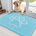OLANLY Dog Door Mat for Muddy Paws 36x24, Paw Print Design, Absorbs Moisture and Dirt, Absorbent Non-Slip Washable Doormat, Quick Dry Chenille Mud Mat for Dogs, Entry Indoor Entryway Carpet, Blue