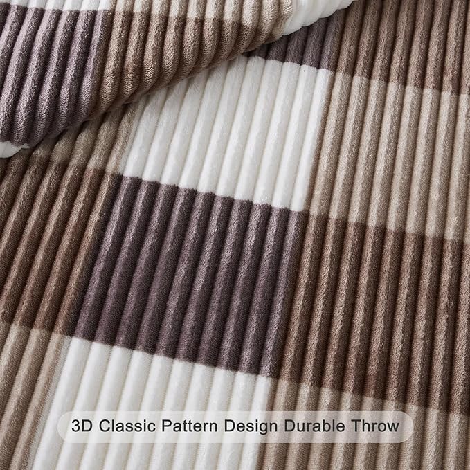 Blanket for Women, Sherpa Throw Blanket for Couch, Flannel Cozy Soft Checkered Blanket for Bed - Fleece, Beige, 60x80 Inches