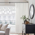 Beige White Pinch Pleated Extra Wide Curtain Panels 90 Inches Long 100 Wide Linen Curtain for Sliding Glass Door Semi Sheer Hooks Rings Privacy 90 Inch Length Drape for Living Room 100x90 1 Panel