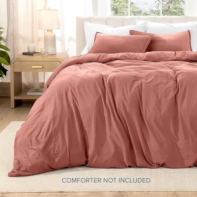 Bare Home Microfiber Duvet Cover Set - Ultra Soft Washed Microfiber - Oversized Queen Size - Linen-Like Look - Easy Care - Breathable Fabric - Our Softest Duvet Cover Set (Oversized Queen, Dusty Rose)