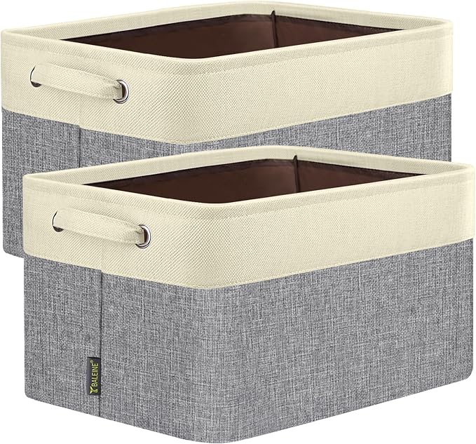BALEINE 2 Pack Fabric Storage Bins for Shelves, Linen Storage Baskets for Organizing, Decorative Closet Bins for Clothes, Home (Grey, 15"x11"x9.5")