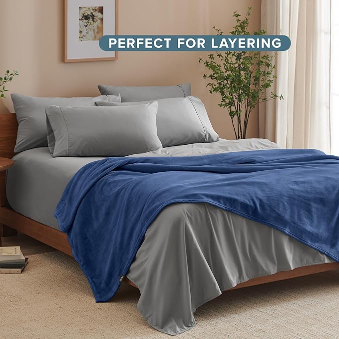 Bare Home Fleece Blanket - King Size - Ultra-Soft Lightweight for Bed, Sofa, and Couch - Luxury Microplush - Cozy Warm Blanket (King, Dark Blue)