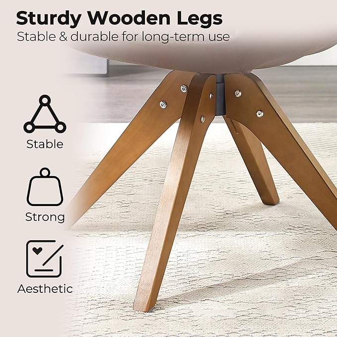 Zouron Mid Century Modern Accent Chair with Wooden Legs, Upholstered Swivel Chair No Wheels, Side Accent Armchair Vanity Chair for Small Space Home Office Living Room Bedroom, Mocha