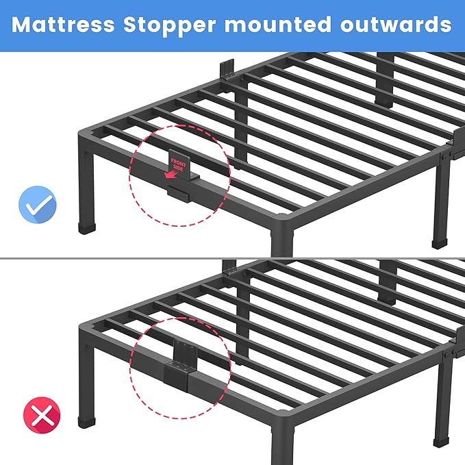 MAF 18 Inch California King Bed Frame with Round Corner Legs Mattress Slide Stopper No Box Spring Needed Heavy Duty Metal Platform Bed Frames, 3000 LBS Steel Slats Support