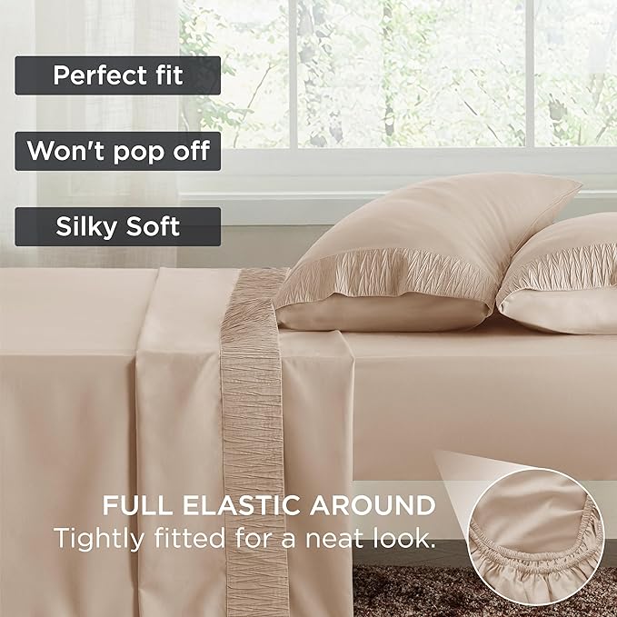 Bedsure Twin XL Sheet Sets Dorm Bedding - 3 Pieces Soft Extra Long Twin Sheets, Hotel Luxury, Easy Care Microfiber for Women, Men, Beige