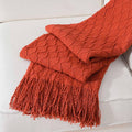 BATTILO HOME Rust Throw Blanket for Couch, 50" x 60", Acrylic Knit Woven Summer Blanket, Lightweight Decorative Soft Nap Throw with Tassel for Chair Bed Sofa Travel Picnic, Suitable for All Seasons
