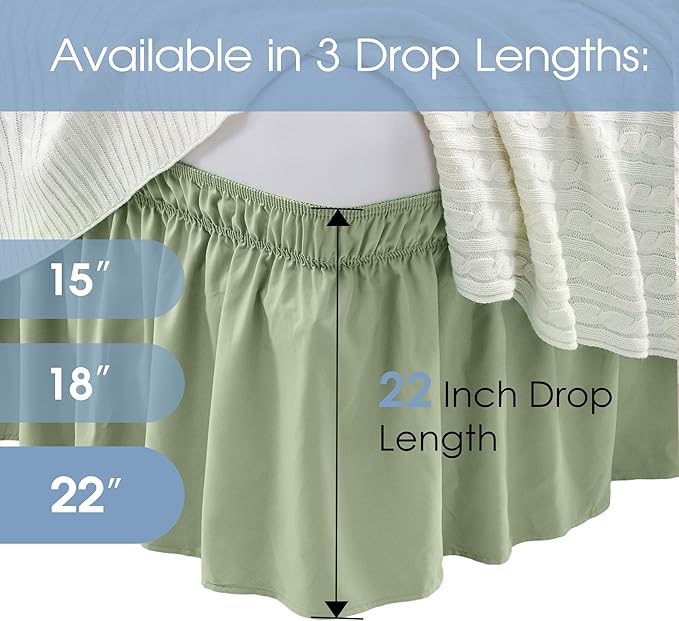 FreshCulture Twin Bed Skirt, Elastic Wrap Around Bed Skirt Twin Size, Bed Skirts for Adjustable Bed, Easy Fit with 22 Inch Drop Length, Hotel Quality Dust Ruffle for Twin Bed (Sage Green)
