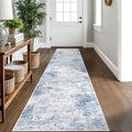 IOHOUZE Abstract Runner Rug 2x10 Ft Washable Runners for Hallways, Non Slip Kitchen Runner Printed Faux Wool Entryway Runner Indoor, Modern Abstract Floor Carpet for Hall Kitchen, Light Blue White