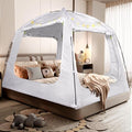 Bed Tent Bed Canopy Full Size for Kid and Adults 100% Breathable Tents 4 Doors 80% Blackout - Indoor Portable Sleeping Tents Privacy Large Space with String Light