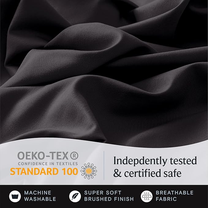 LuxClub 4 PC California King Sheet Set, Deep Pockets Wrinkle Free Cooling Bed Sheets Hotel Bedding for Women, Men, Includes 1 Fitted Sheet, 1 Flat Sheet and 2 Pillowcases-Black