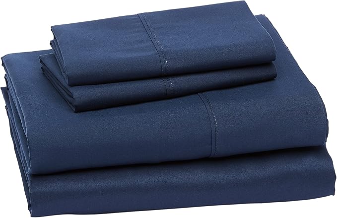 Amazon Basics Lightweight Super Soft Easy Care Microfiber 4 Piece Bed Sheets Set with 14-Inch Deep Pockets, Queen, Navy Blue, Solid