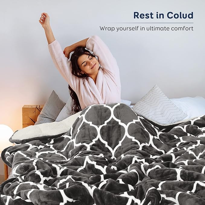 Cottonblue Morocco Sherpa Weighted Blanket 20lbs for Adult, Soft Fuzzy Fleece Bed Blanket with Ceramics Beads, Dual Sided Cozy Plush Weighted Blanket for All Season, 60 x 80 inches, Gray