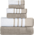 Modern Threads 6 Piece Set, 2 Bath Towels, 2 Hand Towels, 2 Washcloths, Quick Dry White/Contrast Reinhart Tan