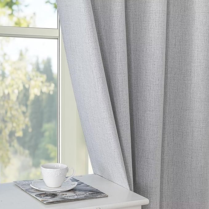 100% Blackout Curtains 84 Inch Length 2 Panels Set, Black Out Curtains for Living Room, Greyish White Thermal Insulated Grommet Drapes Bedroom Luxury Decor (52W × 84L inch, Greyish White)
