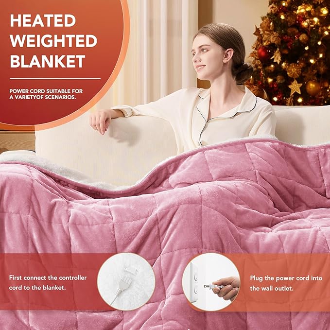 Homemate Heated Weighted Blanket for Adults - 72"x84" 20lbs Electric Throw Fast Heating Heavy Blanket 1/2/4/6/8 Hour Auto Off 10 Heat Levels Over-Heat Protection Soft Flannel Sherpa