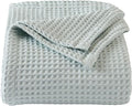 100% Cotton Waffle Weave Bed Blanket | Soft, Breathable, and Lightweight Blanket for All-Season | Perfect for Layering | Brielle Collection (Full/Queen, ICY Blue)