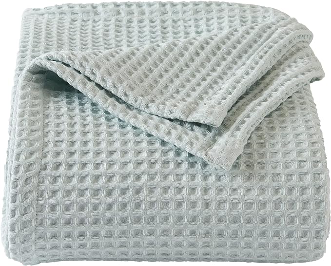 100% Cotton Waffle Weave Bed Blanket | Soft, Breathable, and Lightweight Blanket for All-Season | Perfect for Layering | Brielle Collection (Full/Queen, ICY Blue)