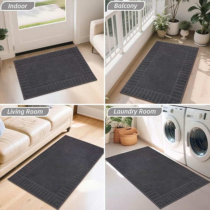 BEQHAUSE Door-Mat-Non-Slip Dirt Trapper Door Mats Low-Profile Front Door Mat Absorbent Floor Mats for Entryway Washable Mud Resistant Home Entrance Doormat,Dark Grey,24"x36"