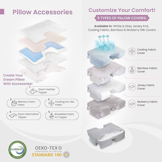 Wife Pillow - Topper, Rayon Shell/Charcoal Shredded High Density Memory Foam Filling. Adjustable for Side Sleepers by Zipper Access to Add/Remove Fill for Best Sleeping: High Denisty Support