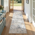 Washable Runner Rug for Hallway: 2x6 Neutral Modern Abstract Low Pile Area Rug with Non-Slip Backing - Carpet for Bedroom Kitchen Laundry Entryway Bathroom Indoor - Beige Blue