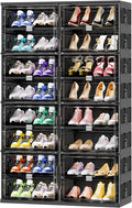 JEKO&JEKO 8 Tiers Foldable Shoe Rack Organizer Cabinet for Closet Entryway, Large Collapsible Shoe Storage Box with Magnetic Doors (Black)