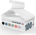 Neaties Plastic Hangers 100 Pack – Made in The USA – 6lb Capacity Standard Clothes Hangers with Strap Hooks for Dresses, Lingerie, Shirts, Pants, and Jackets – White