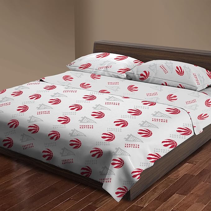 Northwest Officially Licensed Toronto Raptors NBA Queen Size Sheet Set – Soft Team Logo Bedding for Dorms, Bedrooms, Fan Caves & Game Day Style