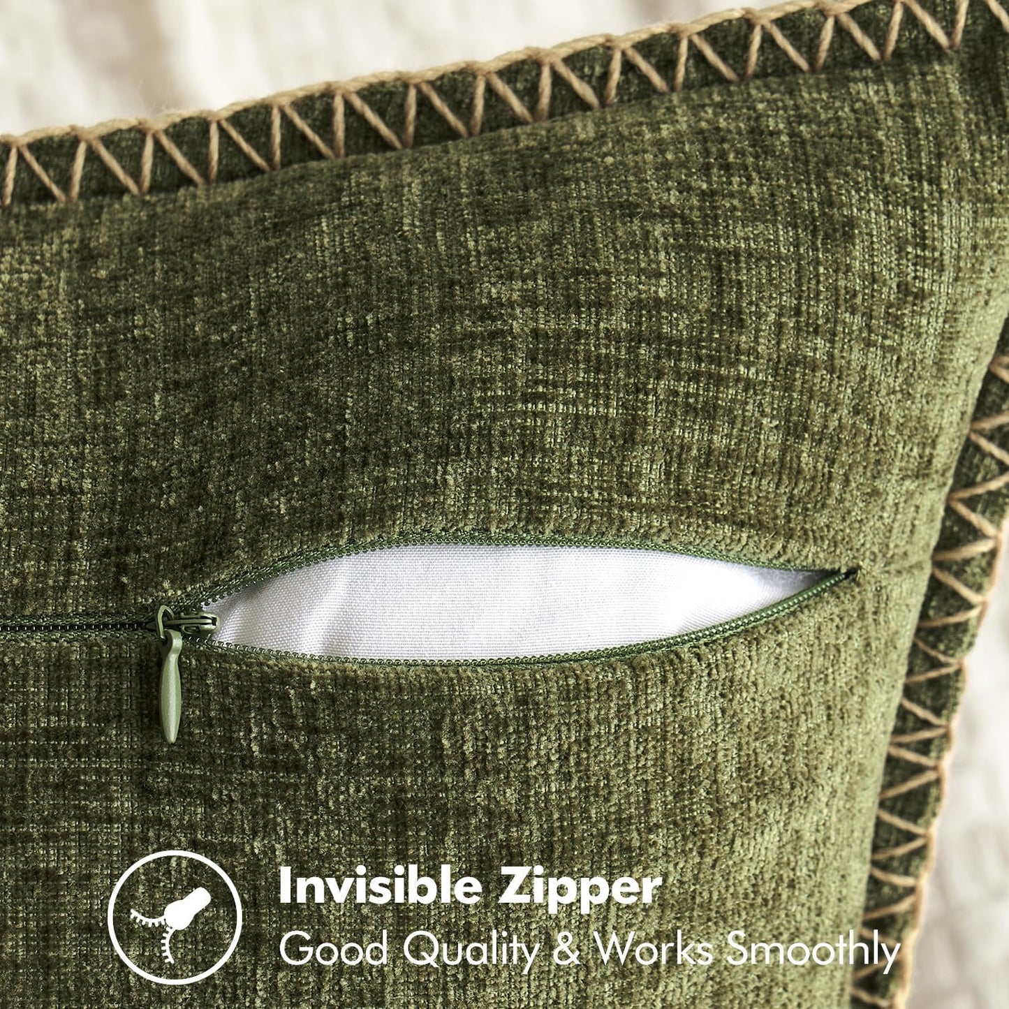 MIULEE Pack of 2 Couch Throw Pillow Covers 18x18 Inch Olive Green Farmhouse Decorative Pillow Covers with Stitched Edge Soft Chenille Solid Dyed Spring Pillow Covers for Sofa Bed Living Room