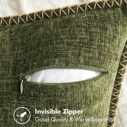 MIULEE Pack of 2 Couch Throw Pillow Covers 24x24 Inch Olive Green Farmhouse Decorative Pillow Covers with Stitched Edge Soft Chenille Solid Dyed Spring Pillow Covers for Sofa Bed Living Room